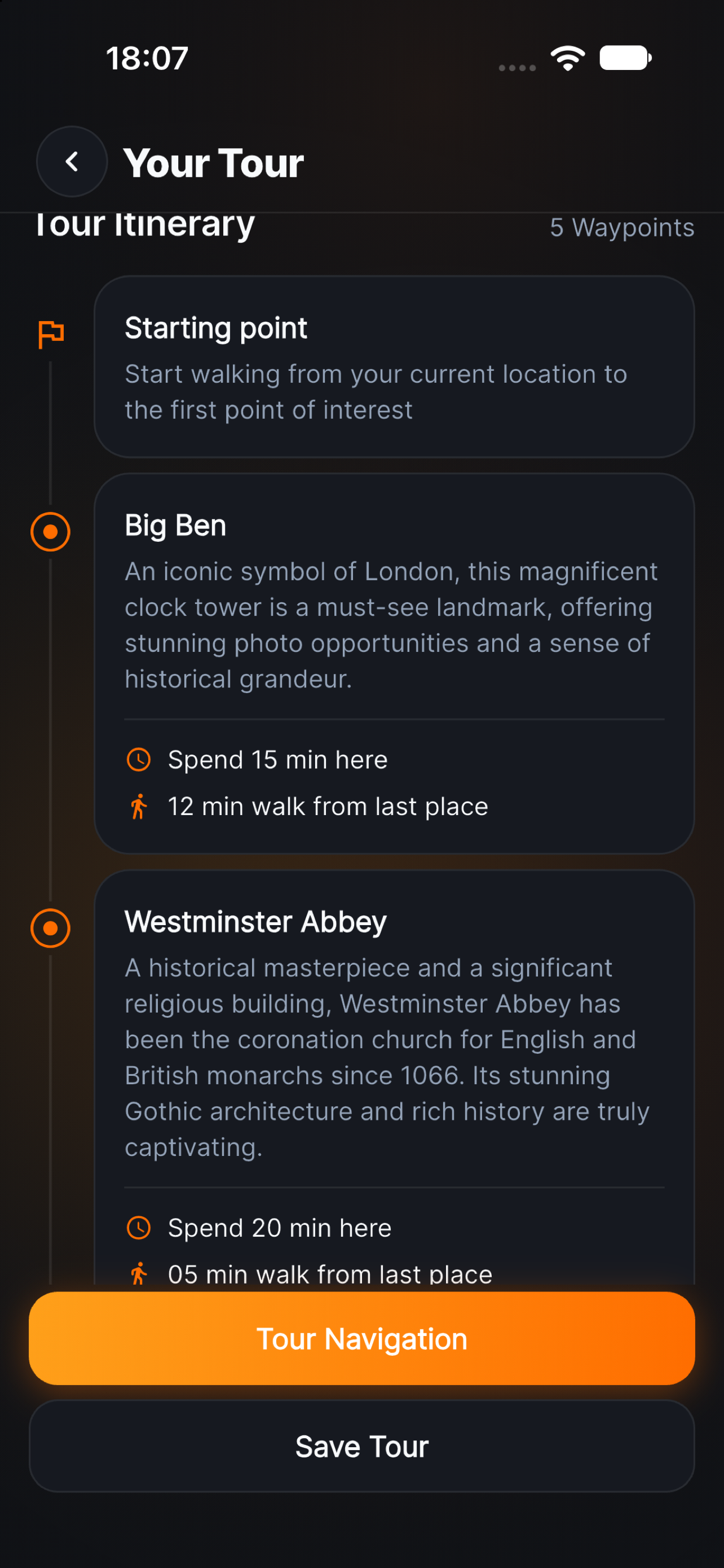 Lookie Tour Itinerary View
